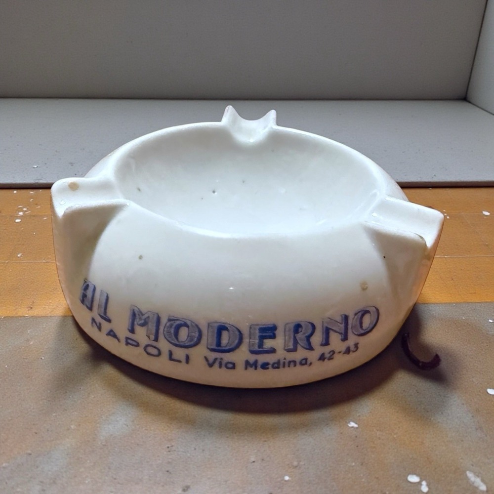 Al MODERNO NAPOLI Via Medina Ceramic Vintage Ashtray Advertising 3.5"